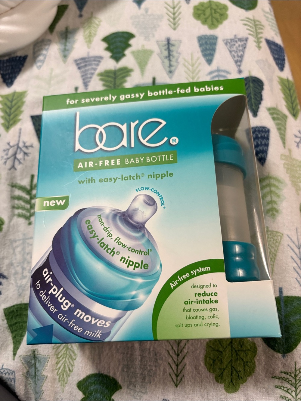 bare Air-Free Baby Bottle with Teal Accents new never used